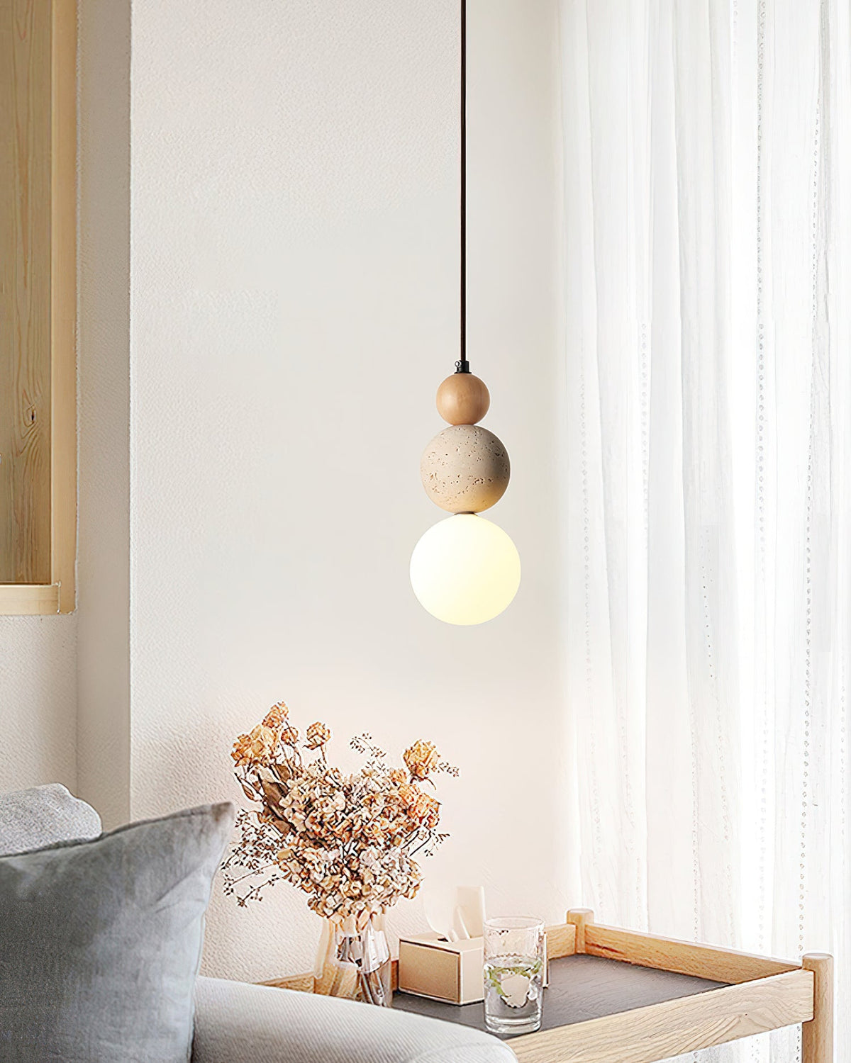 Ainsgrove Travertine Pendant Light-Moonnatur