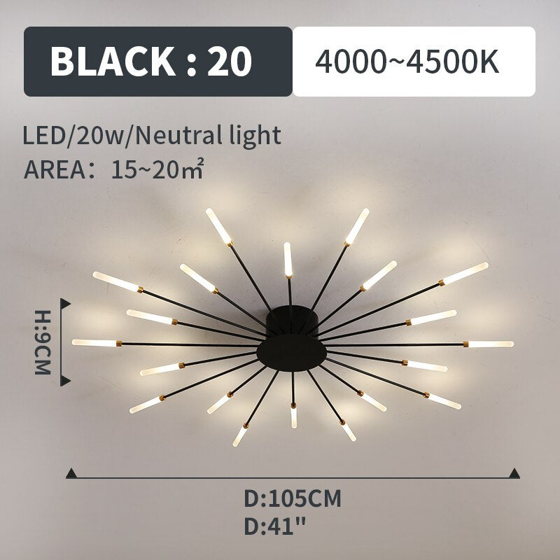 Wesley Flush-Mount Ceiling Light Fireworks, Black/Gold - Neutralighting
