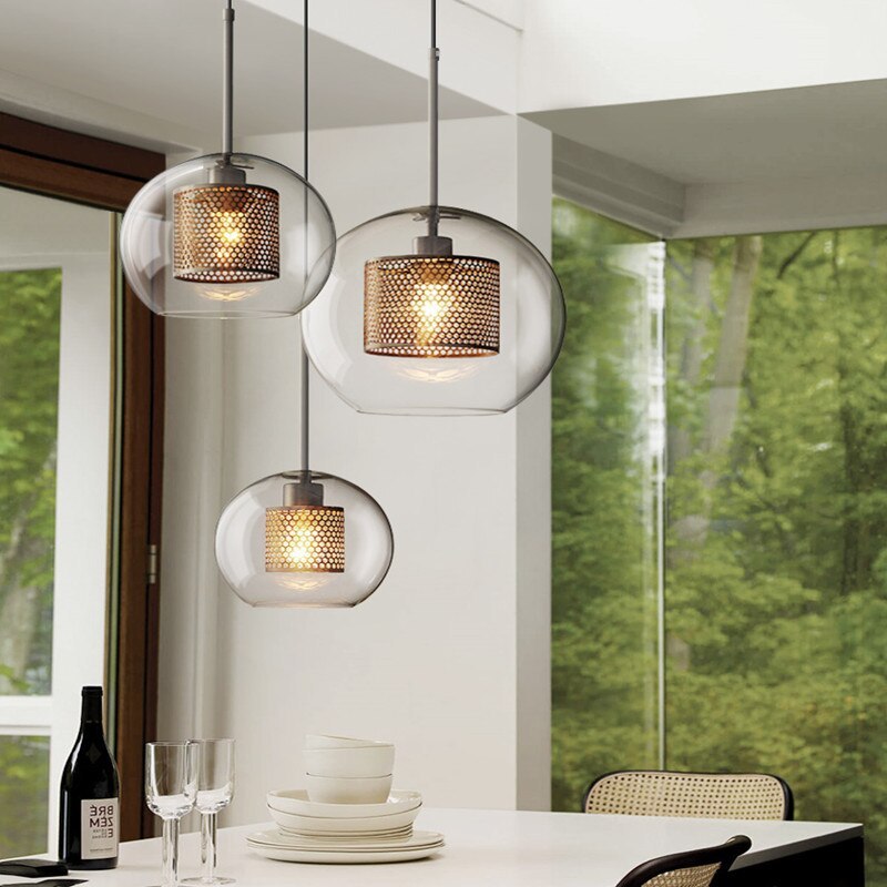 Hessa Contemporary Golden Pendant Light, Glass, Globe/Cylindric - Neutralighting