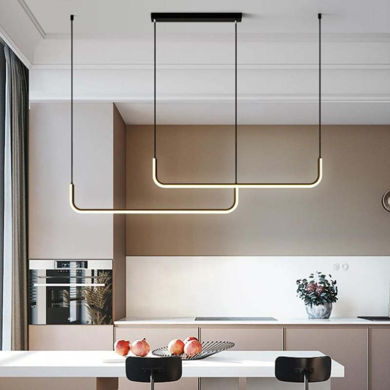 Clen Modern Linear Pendant Light Double Frame, Black/Gold - Neutralighting