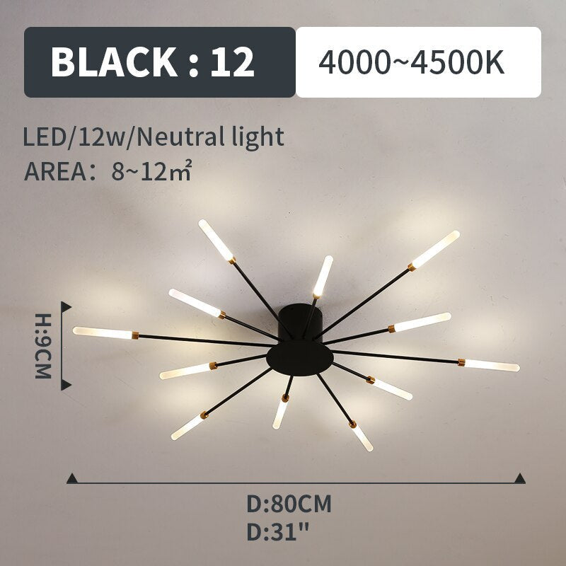 Wesley Flush-Mount Ceiling Light Fireworks, Black/Gold - Neutralighting