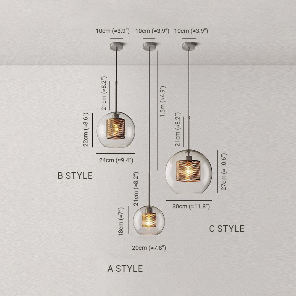 Hessa Contemporary Golden Pendant Light, Glass, Globe/Cylindric - Neutralighting